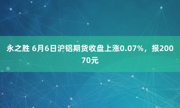 永之胜 6月6日沪铝期货收盘上涨0.07%，报20070元